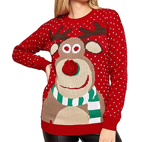 

Women's Ugly Christmas Sweater Pullover Sweater Jumper Ribbed Knit Knitted Polka Dot Crew Neck Stylish Casual Outdoor Christmas Winter Fall Black Blue S M L