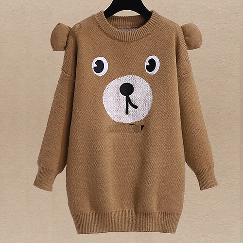 

Kids Girls' Dress Cartoon Sweater Dress Knee-length Dress School Patchwork Crew Neck Long Sleeve Daily Dress 3-12 Years Winter Khaki Red