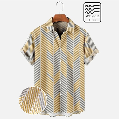 

Men's Shirt Graphic Prints Geometry Turndown Yellow 3D Print Outdoor Street Short Sleeves Button-Down Print Clothing Apparel Tropical Fashion Casual Hawaiian