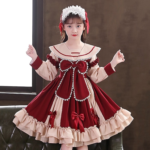 

Bambino Da ragazza Capodanno Vestito da festa Con cuori Abiti in chiffon Medio Vestito Prestazioni Collage Chiffon Manica lunga Da principessa Vestito 4-13 anni Inverno Rosso