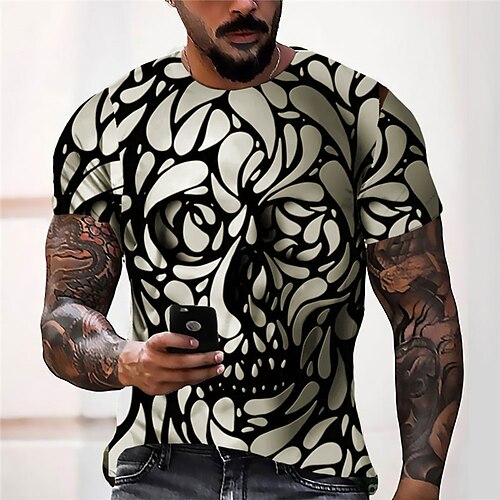 

Homens Unisexo Camiseta Caveiras Abstrato Estampas Abstratas Gola Redonda Cinzento Impressão 3D Ao ar livre Rua Manga Curta Imprimir Roupa Esportes Designer Casual Grande e Alto / Verão / Verão