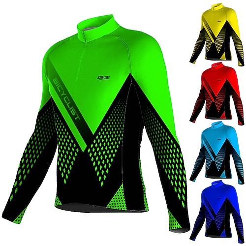 

21Grams Men's Cycling Jersey Long Sleeve Bike Jersey Top with 3 Rear Pockets Mountain Bike MTB Road Bike Cycling Breathable Quick Dry Moisture Wicking Reflective Strips Green Yellow Sky Blue Spandex