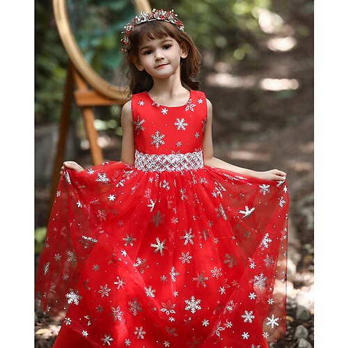 

bambini bambina vestito fiocco di neve in tulle partito scintilla rosso maxi abiti da principessa senza maniche ritorno a scuola estate vestibilità regolare 4-13 anni