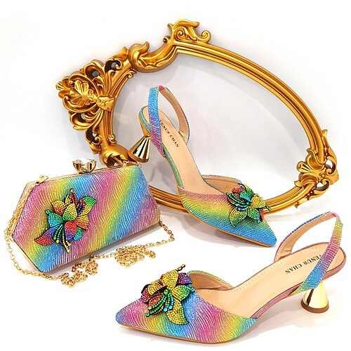 

2022 cross-border comfortable pointed-toe women's shoes, high heels with hand bag, italian style, plus size 42 43