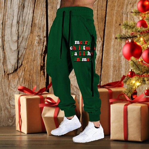 

Men's Christmas Pants Sweatpants Joggers Trousers Drawstring Elastic Waist 3D Print Graphic Prints Comfort Sports Outdoor Casual Daily Cotton Blend Terry Streetwear Designer Green Brown Micro-elastic