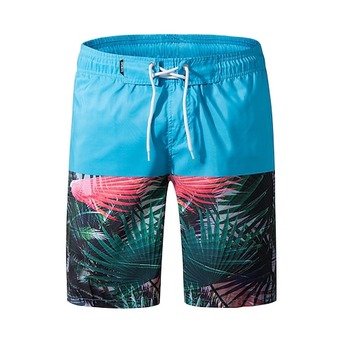 

Men's Swim Shorts Swim Trunks Board Shorts Drawstring Elastic Waist Print Tropical Comfort Breathable Short Casual Daily Beach Fashion Streetwear Deep Blue Light Blue Micro-elastic