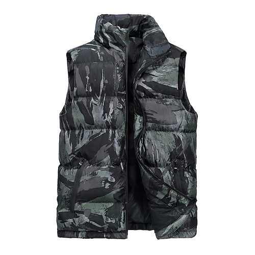 

Men's Puffer Vest Thermal Warm Windproof Athleisure Outdoor clothing Hiking Camo Outerwear Clothing Apparel Sporty Classic Style Khaki Army Green