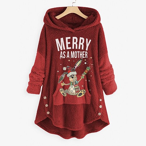 

Women's Sweatshirt Pullover Sherpa Fleece Teddy Button Front Pocket Black Red Gray Graphic Christmas Round Neck Long Sleeve Fleece S M L XL XXL 3XL
