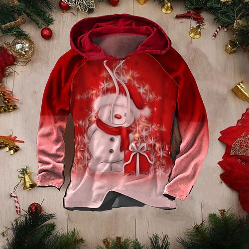 

Men's Pullover Hoodie Sweatshirt Green / Red Red Hooded Color Block Snowman Graphic Prints Patchwork Print Christmas Sports Outdoor Daily 3D Print Streetwear Designer Casual Spring Fall Clothing