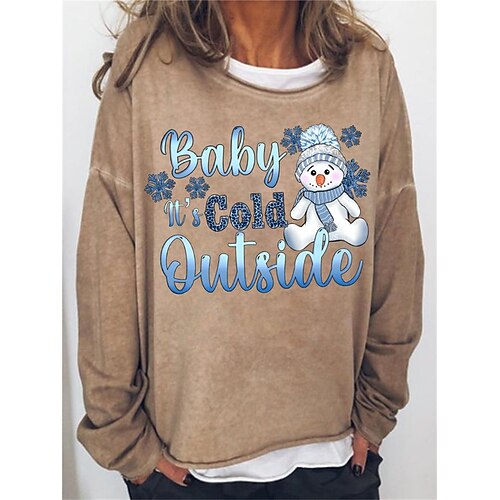 

Women's Sweatshirt Pullover Basic Green Black Blue Snowman Snowflake Christmas Round Neck Long Sleeve S M L XL 2XL 3XL