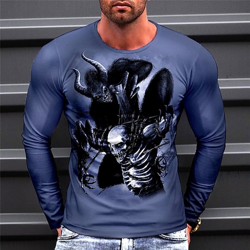 

Men's T shirt Tee Skull Graphic Prints Skeleton Crew Neck Green Blue Light Sky Blue Coffee 3D Print Outdoor Street Long Sleeve Print Clothing Apparel Basic Sports Designer Casual