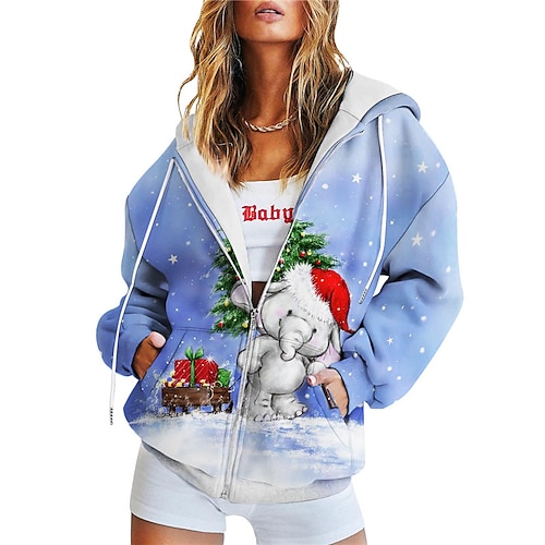 

Women's Teddy Coat Hoodie Jacket Warm Breathable Outdoor Daily Wear Vacation Going out Pocket Print Zipper Hoodie Active Sports Comfortable Christmas Snowman Regular Fit Outerwear Long Sleeve Winter