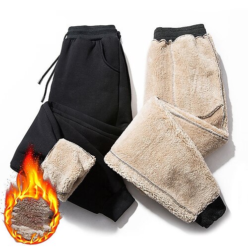 

Men's Sherpa Active Joggers Winter Pants Trousers Pocket Drawstring Elastic Waist Solid Color Comfort Warm Daily Going out Streetwear Cotton Blend Sports Stylish Black High Waist Micro-elastic