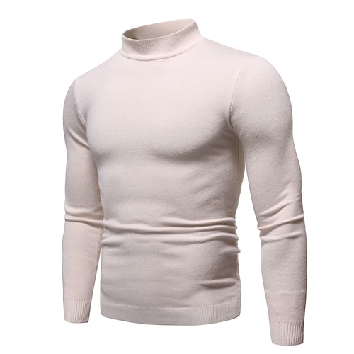 

Men's Sweater Pullover Sweater Jumper Ribbed Knit Cropped Knitted Solid Color Turtleneck Keep Warm Modern Contemporary Work Daily Wear Clothing Apparel Fall & Winter Wine Black M L XL