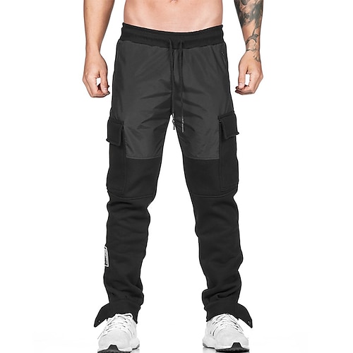

Men's Sweatpants Trousers Drawstring Elastic Waist Multi Pocket Solid Color Moisture Wicking Daily Holiday Cotton Blend Streetwear Stylish Black Grey Micro-elastic