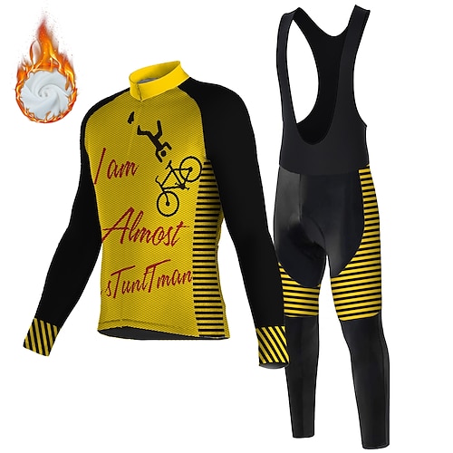 

21Grams Men's Cycling Jersey with Bib Tights Long Sleeve Mountain Bike MTB Road Bike Cycling Winter Green Yellow Orange Graphic Bike Thermal Warm Fleece Lining 3D Pad Breathable Moisture Wicking