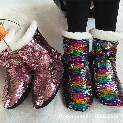 

spot goods! e-commerce exclusively for reversible sequin boots christmas cotton boots winter fleece warm indoor home shoes