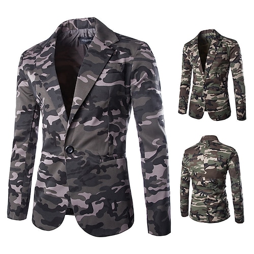 

Men's Coat Breathable Work Single Breasted One-button Camo / Camouflage 3D Printed Graphic Turndown Fashion Jacket Outerwear Long Sleeve Pocket Fall & Winter
