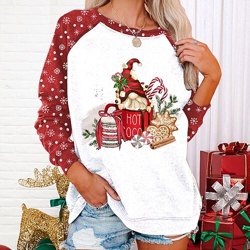 

Women's Sweatshirt Pullover Basic Green Black Red Snowflake Gnome Christmas Round Neck Long Sleeve S M L XL 2XL 3XL