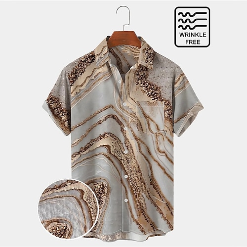 

Men's Shirt Gradient Graphic Prints Turndown Khaki 3D Print Outdoor Street Short Sleeves Button-Down Print Clothing Apparel Fashion Designer Casual Breathable