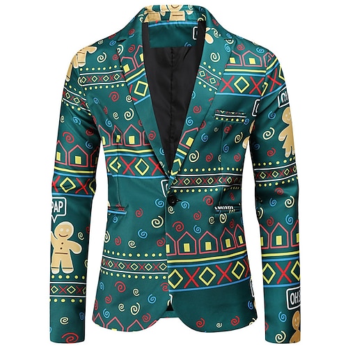

Men's Coat Breathable Christmas Single Breasted One-button Geometry Gingerbread 3D Printed Graphic Turndown Fashion Jacket Outerwear Long Sleeve Pocket Fall & Winter