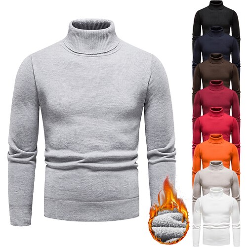 

Men's Pullover Sweater Jumper Fleece Sweater Ribbed Knit Cropped Knitted Solid Color Turtleneck Keep Warm Modern Contemporary Work Daily Wear Clothing Apparel Spring & Fall Black Wine M L XL