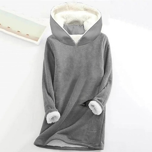 

Women's Hoodie Zipper Solid / Plain Color Basic Hooded Thick Winter Gray