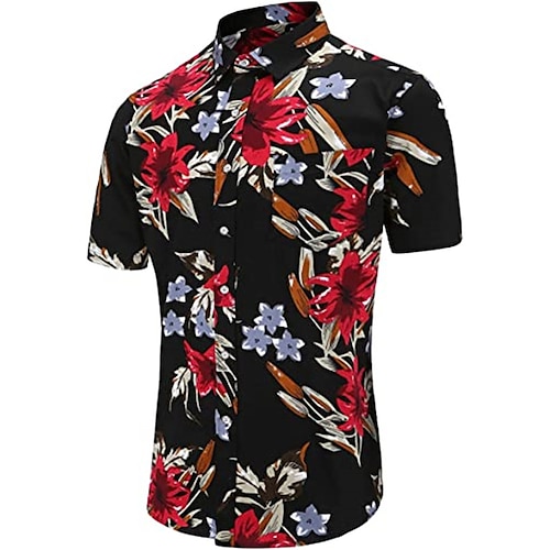 

Men's Shirt Aloha Shirt Floral Graphic Prints Turndown Green Black Orange 3D Print Outdoor Street Short Sleeves Button-Down Print Clothing Apparel Tropical Designer Casual Hawaiian