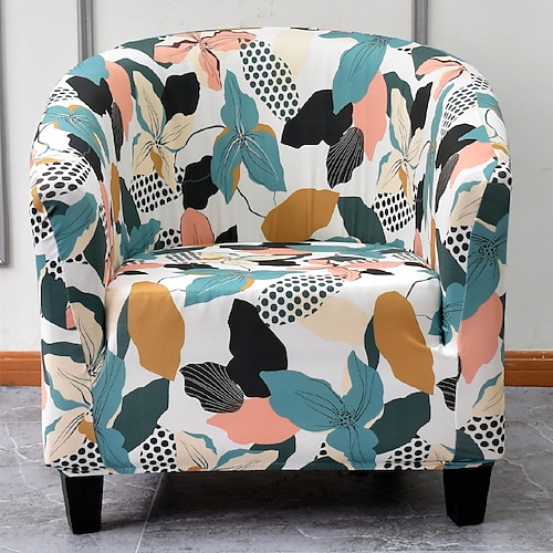 

Club Chair Slipcover Stretch Armchair Covers 1-Piece Club Tub Chair Covers Sofa Cover Couch Furniture Protector Cover Floral Printed Spandex Couch Covers for Living Room