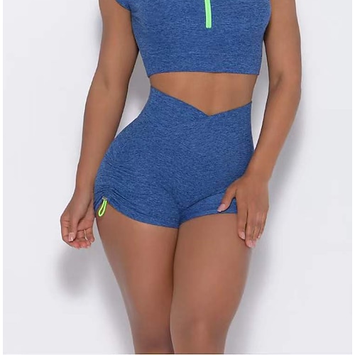 

Women's Yoga Shorts Criss Cross Waist Tummy Control Butt Lift High Waist Yoga Fitness Gym Workout Shorts Bottoms Blue Grey Spandex Sports Activewear High Elasticity Skinny