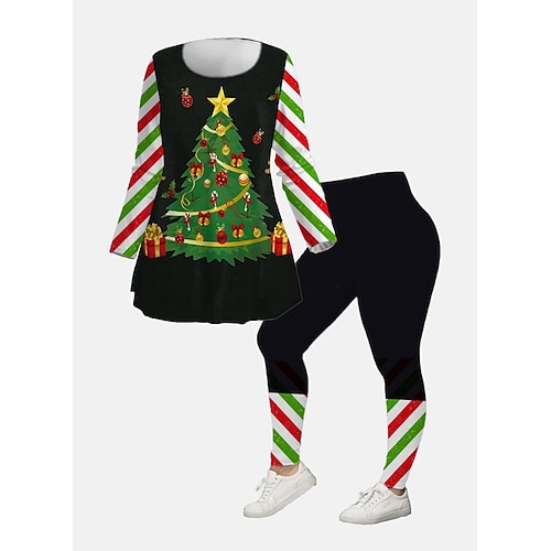 

Women's Plus Size Ugly Christmas Set Graphic Print 3/4 Length Sleeve V Neck Casual Festival Daily Polyester Winter Fall Black