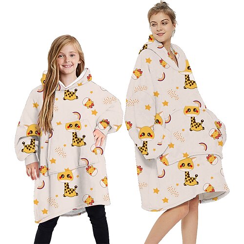 

Kid's Adults' Oversized Hoodie Blanket Wearable Blanket With Pocket Deer Animal Onesie Pajamas Flannel Cosplay For Men's Women's Boys Christmas Animal Sleepwear Cartoon Festival / Holiday Costumes