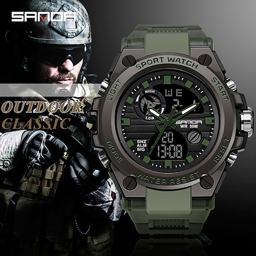 

SANDA Men's Sports Watches Outdoor Waterproof Military Dual Display Analog Digital Watch Tactical Army Wristwatch Date Multi Function LED Alarm Stopwatch