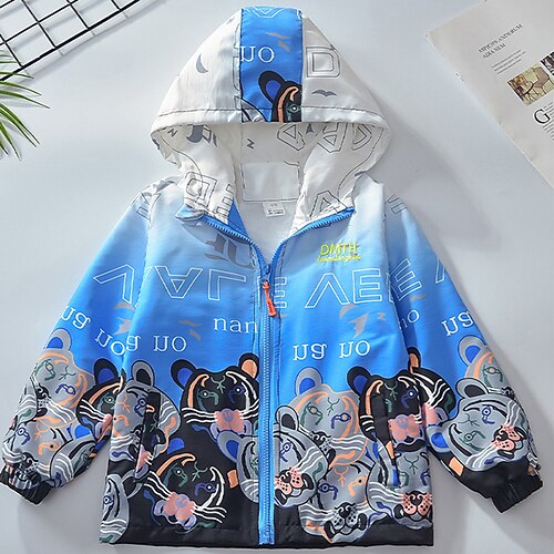 

Kids Boys Hoodie Jacket Outerwear Letter Long Sleeve Coat Outdoor Cotton Daily Blue Yellow Gray Fall Spring 7-13 Years