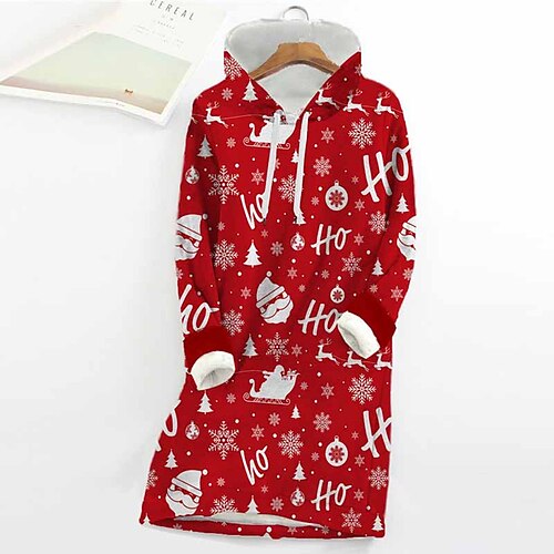 

Women's Christmas Hoodie Dress Shift Dress Mini Dress Gold Wine Red Long Sleeve Plaid Print Winter Fall Autumn Hooded Fashion Christmas Daily Date Loose Fit 2022 S M L XL XXL 3XL