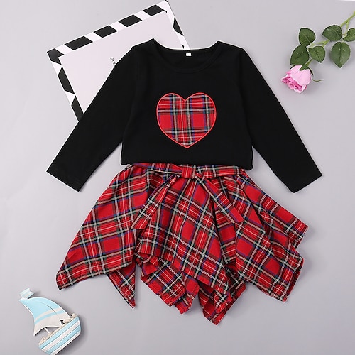 

Kids Girls' Dress Plaid A Line Dress Dress Outdoor Long Sleeve Active Dress 3-7 Years Winter Black