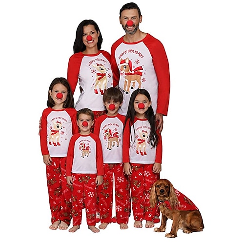 

Christmas Pajamas Family Letter Elk Ugly Home Crewneck Red Long Sleeve Adorable Matching Outfits