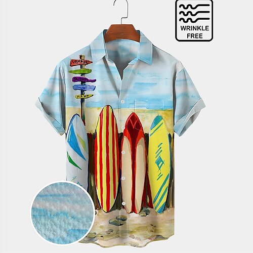 

Men's Shirt Graphic Prints Surf Turndown Blue 3D Print Outdoor Street Short Sleeves Button-Down Print Clothing Apparel Tropical Fashion Casual Hawaiian