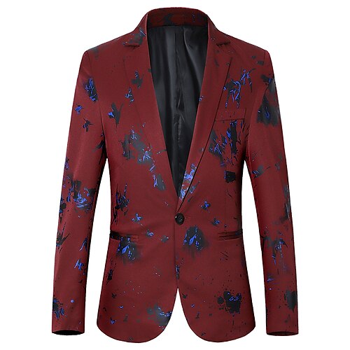 

Men's Fashion Blazer Jacket Regular Standard Fit Tie Dye Single Breasted One-button Black Blue Burgundy 2022