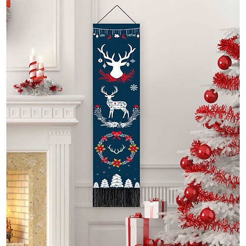 

Christmas Elk Woven Tapestry Photography Background Cartoon Colorful Nordic Living Room Bedroom Decoration Tassel Tapestry 32.5x130cm(13x52inch)