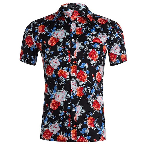 

Men's Shirt Summer Hawaiian Shirt Graphic Turndown Black and Red Black / Red WhiteRed White Green Blue Daily Holiday Short Sleeve Button-Down Clothing Apparel Fashion Simple Casual