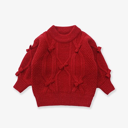 

Toddler Girls' Sweater Solid Color School Long Sleeve Active 3-7 Years Winter Pink Red Beige