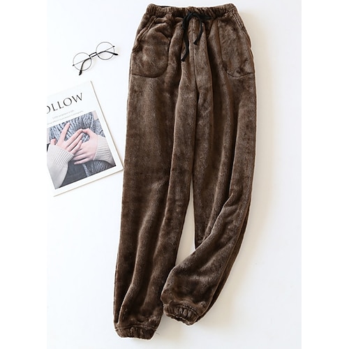 

Women's Plus Size Pants Trousers Solid Color Casual Chino Casual Daily Natural Full Length Winter Fall Brown L XL XXL 3XL