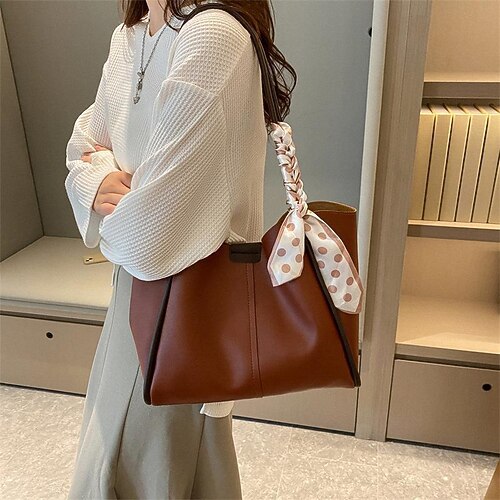 

Women's Leather Bag Shoulder Bag PU Leather Zipper Print Plain Outdoor Going out Black Khaki Brown White