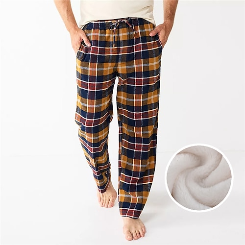 

Men's Loungewear Flannel Pajama Pants Lounge Pants Grid / Plaid Warm Soft Home Bed Spa Flannel Warm Pocket Elastic Waist Winter Blue Yellow