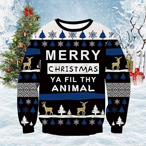 

Kids Boys Ugly Christmas Sweatshirt Pullover Letter Elk Long Sleeve Crewneck Children Top Outdoor Sweatshirt Pullover Fashion Cool Blue Winter 7-13 Years