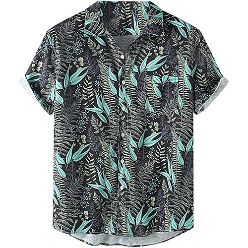 

Men's Shirt Floral Graphic Prints Leaves Turndown Blue Gray 3D Print Outdoor Street Short Sleeves Button-Down Print Clothing Apparel Tropical Designer Casual Hawaiian