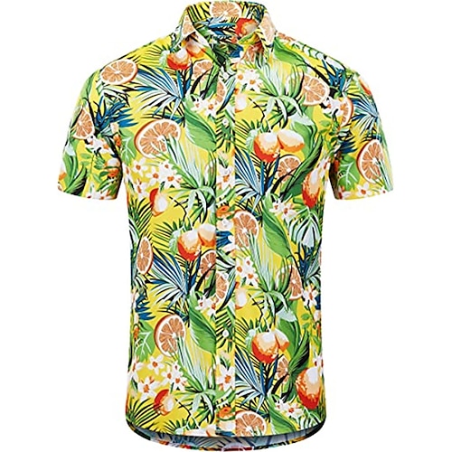 

Men's Shirt Floral Graphic Prints Leaves Turndown Green Blue Yellow Beige 3D Print Outdoor Street Short Sleeves Button-Down Print Clothing Apparel Tropical Designer Casual Hawaiian