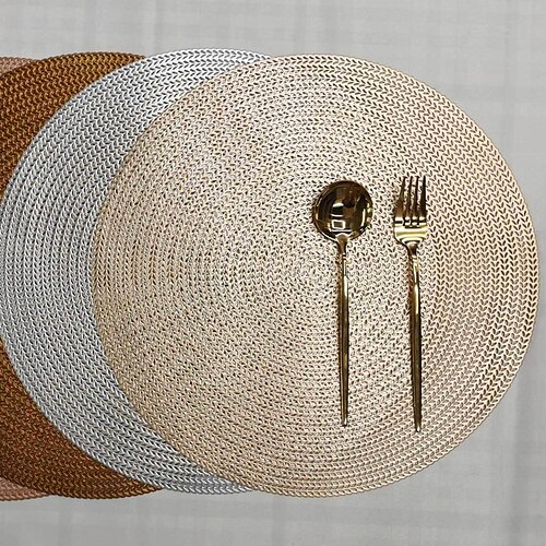 

metal light quality round pvc placemat nordic heat insulation table mat steak plate mat factory direct sales