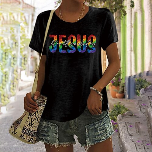 

Mulheres Camiseta Preto Branco Rosa Gráfico Letra Imprimir Manga Curta Diário Feriado Básico Decote Redondo Padrão 100% Algodão Pintura S